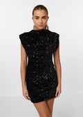 Shimmer Mini Dress with Padded Shoulders