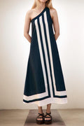 Asymmetrical Neckline Midi-Length Dress