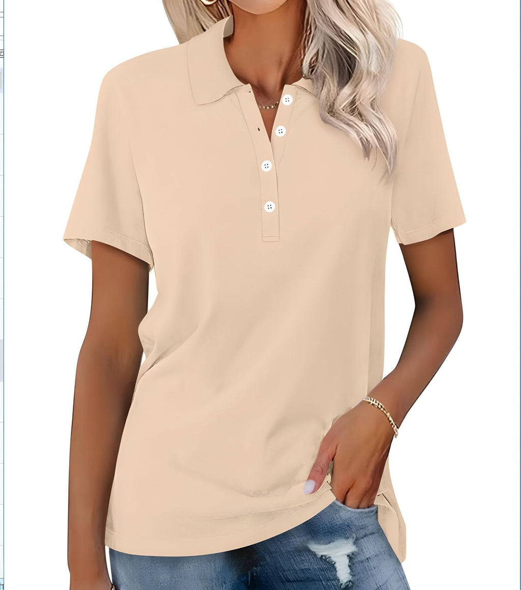 Women's Classic Short Sleeve Polo Shirt – Relaxed Fit Collared Button Neck Top for Smart Casual and Everyday Wear