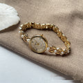 Women's Beaded Metal Bracelet Watch with Small Round Roman Numeral Dial
