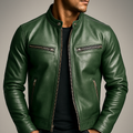 Men's Vegan Leather Vintage Jacket – Four Pockets Metal Zipper Lined