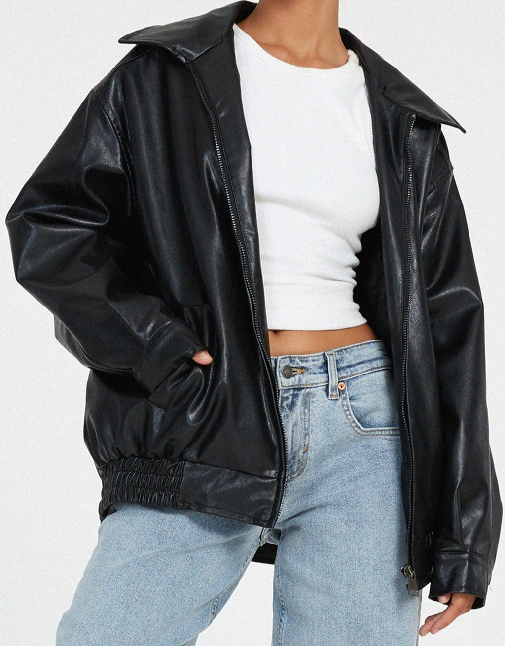 Oversized Leather Jacket with Modern Lines