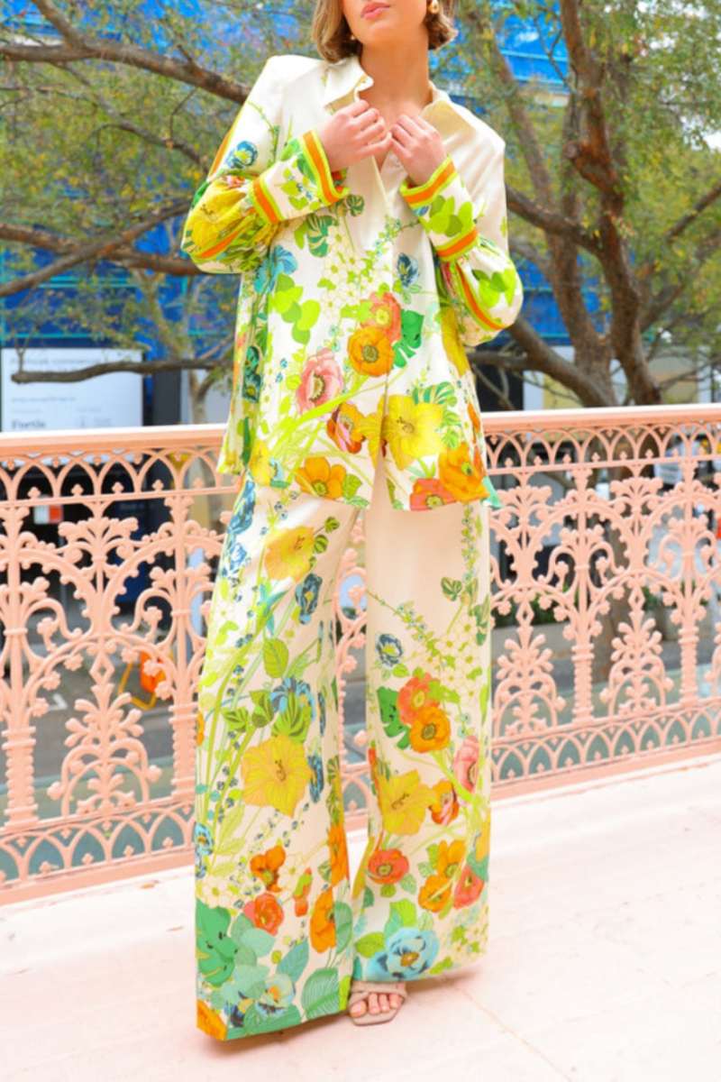 Tailored Silhouette Flower Print Trousers Set