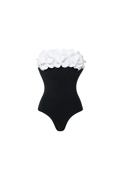 3D Flower Strapless Black Swimsuit