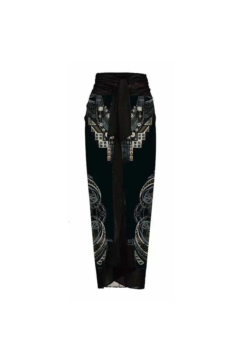 Flower Print One-Piece With 3D Black Flower