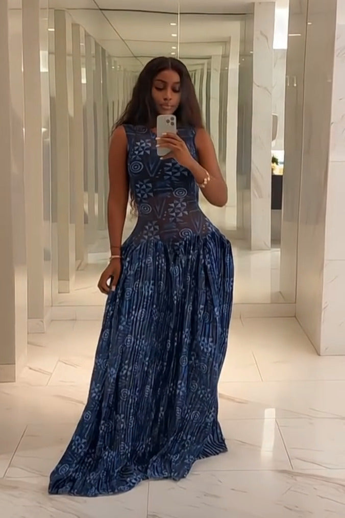 Adinkra Pleated Maxi-Length Dress