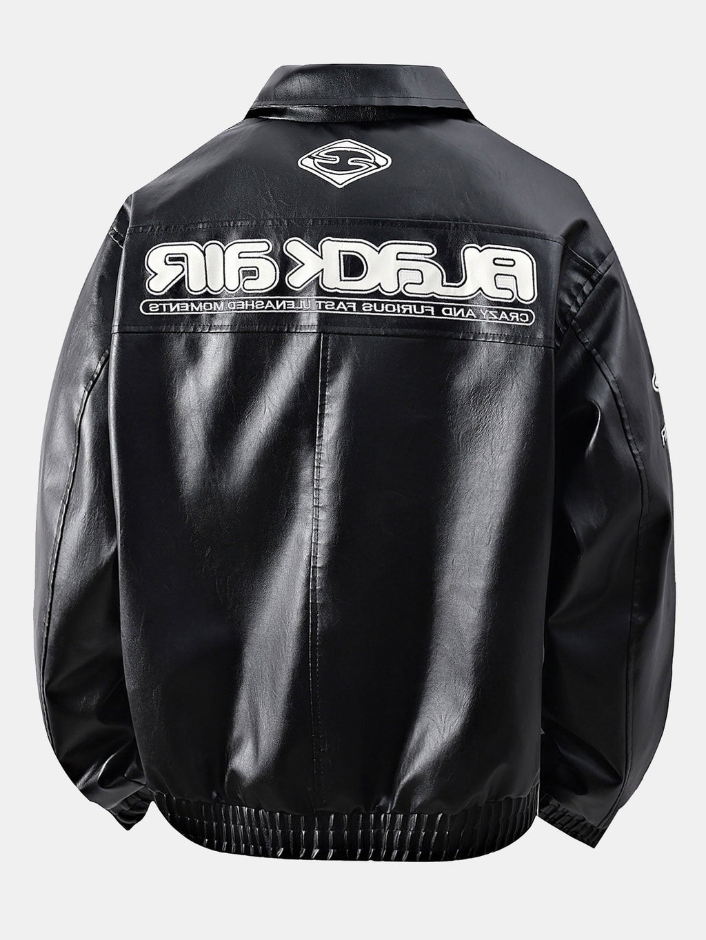 Men's Faux Leather Racing Jacket with Graphic Print – Relaxed Fit Zip-Up Motorcycle Style Outerwear for Streetwear