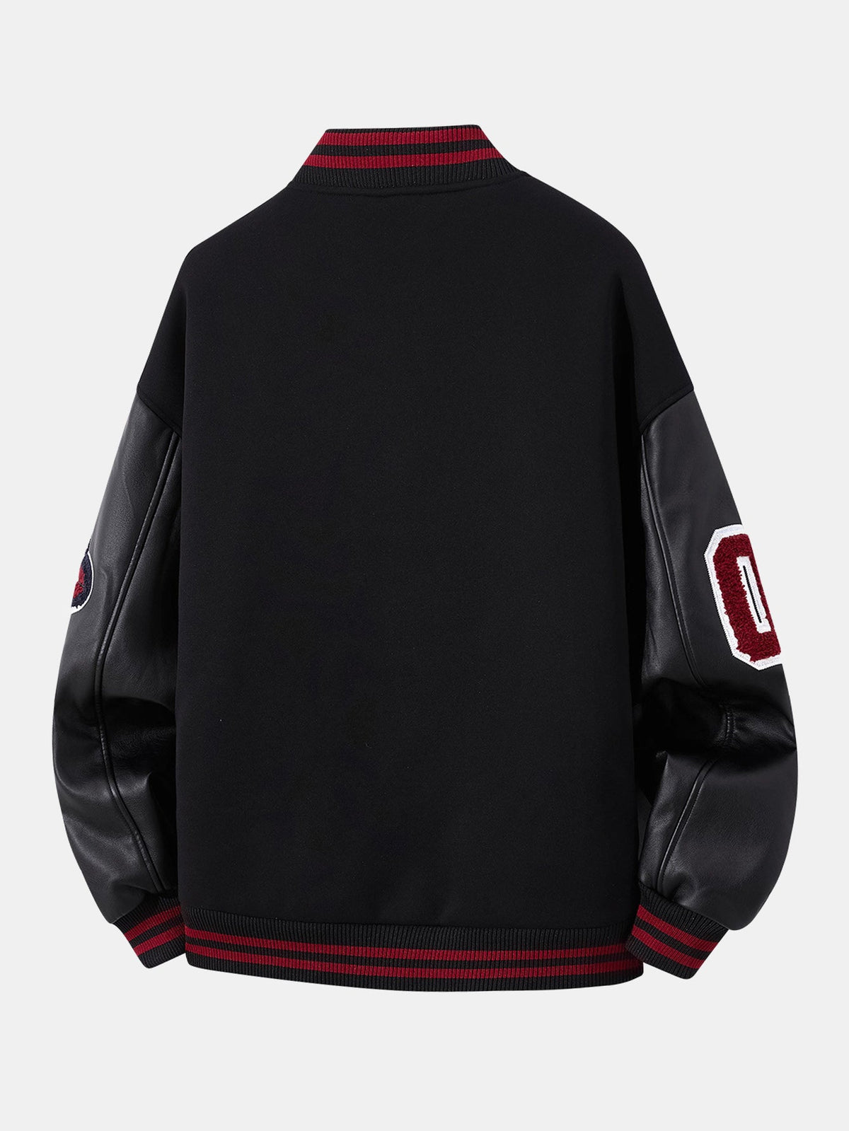 Men's Embroidered Varsity Bomber Jacket – Relaxed Baseball Style with Faux Leather Sleeves for Casual Streetwear