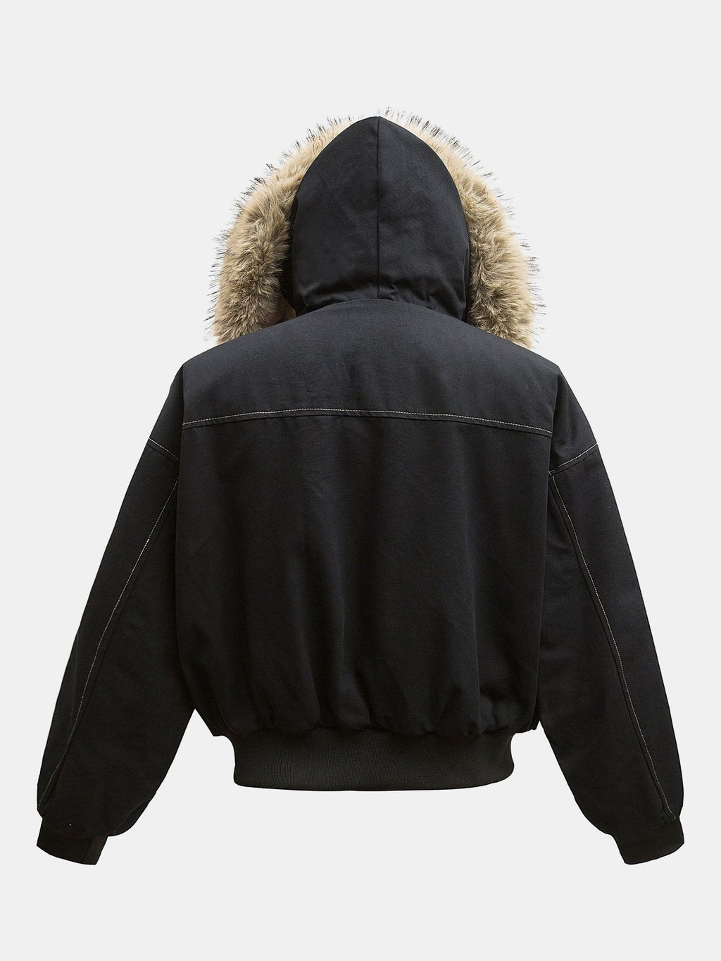 Men's Faux Fur-Trimmed Hooded Bomber Jacket – Warm Teddy-Lined Boxy Fit Winter Outerwear with Zip-Up Front