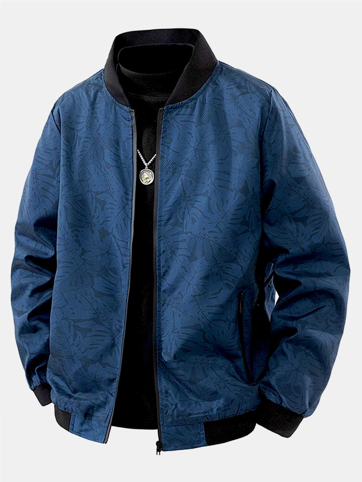 Men's Tropical Leaf Print Bomber Jacket – Relaxed Zip-Up Casual Outerwear with Ribbed Collar and Cuffs for Spring and Autumn
