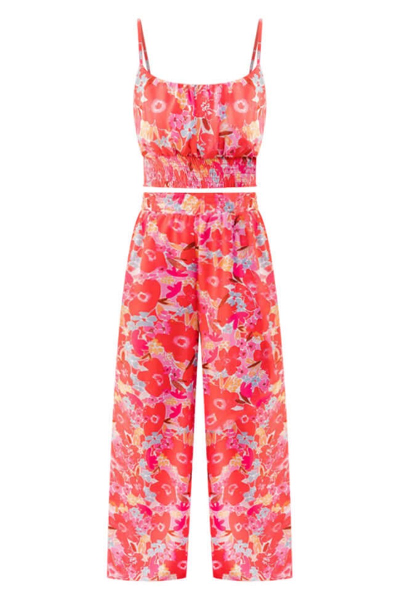 Boho Flower Two Piece Pant Set In Yellow