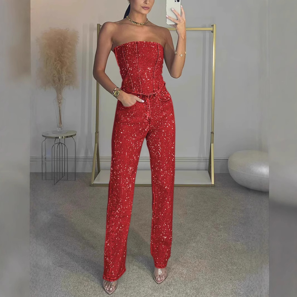 Glimmer - Glitter Set with Crop Top and Jeans