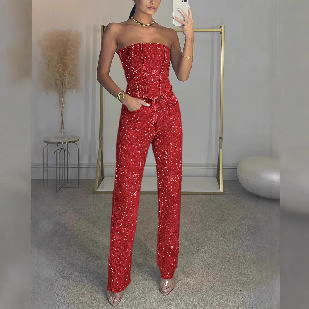 Glimmer - Glitter Set with Crop Top and Jeans