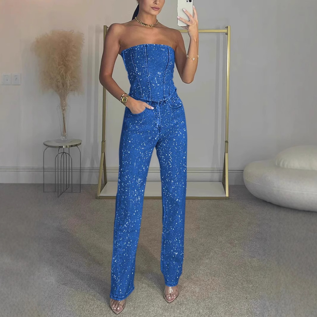 Glimmer - Glitter Set with Crop Top and Jeans