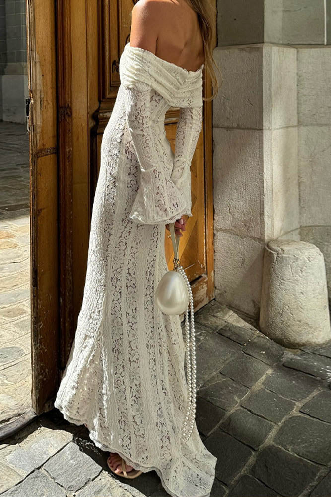 Modern Lace Flared Sleeve Off-Shoulder Dress