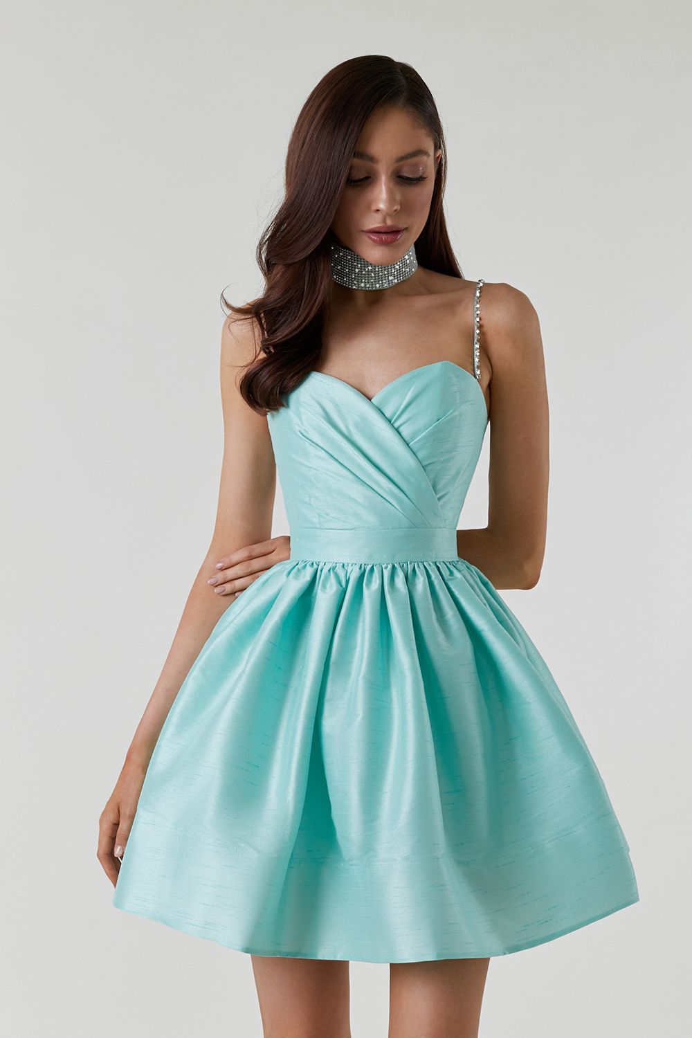 Sweet High-Waisted Ruched Fluffy Mini-Length Dress