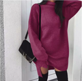 Women's Wool and Cashmere Blend Oversized Sweater Dress – Soft Long Sleeve High Neck Knitted Mini Dress for Autumn and Winter