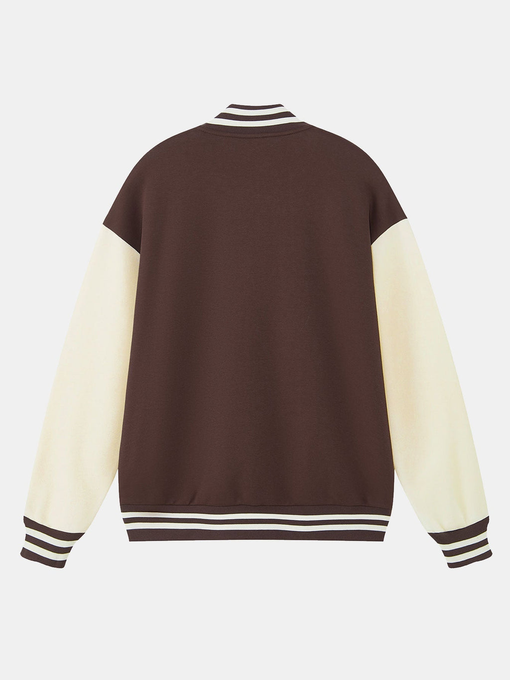 Men's Contrast Sleeve Varsity Baseball Jacket – Classic Cotton Snap-Button College Outerwear with Striped Ribbed Trims for Spring and Autumn