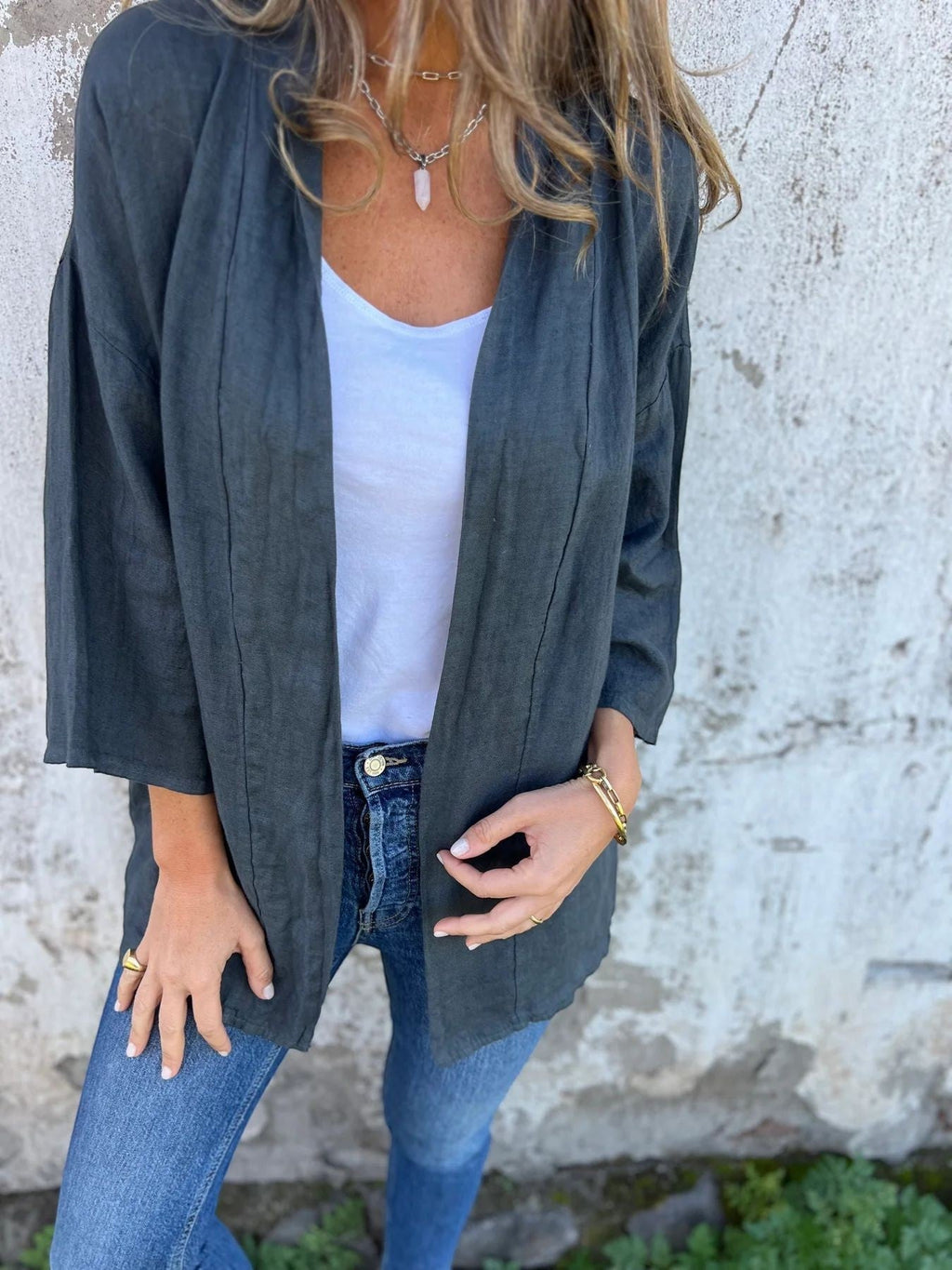 Women's Lightweight Open-Front Cardigan – Three-Quarter Sleeve