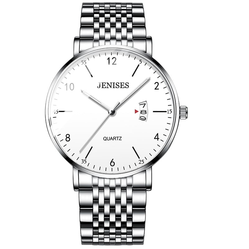 Men's Stainless Steel Watch with Easy-Read Numbered Dial, Slim Case and Link Bracelet