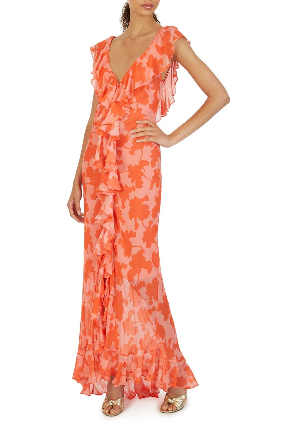 Sunlight Lotus-Chiffon Ruffled Maxi-Length Dress
