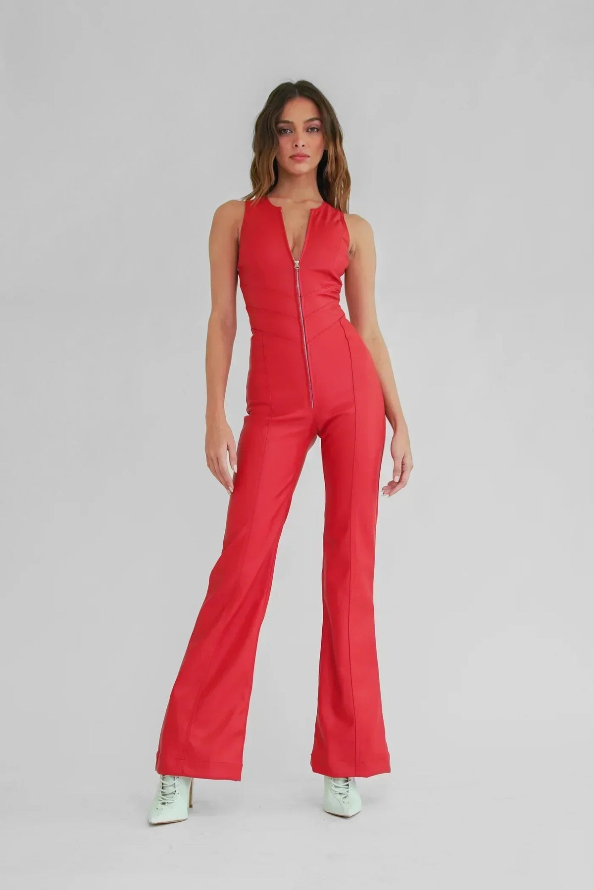 Women's Corset-Style Denim Jumpsuit with Heart-Shaped Back Cutout – Sleeveless Flared-Leg Style for Casual Wear