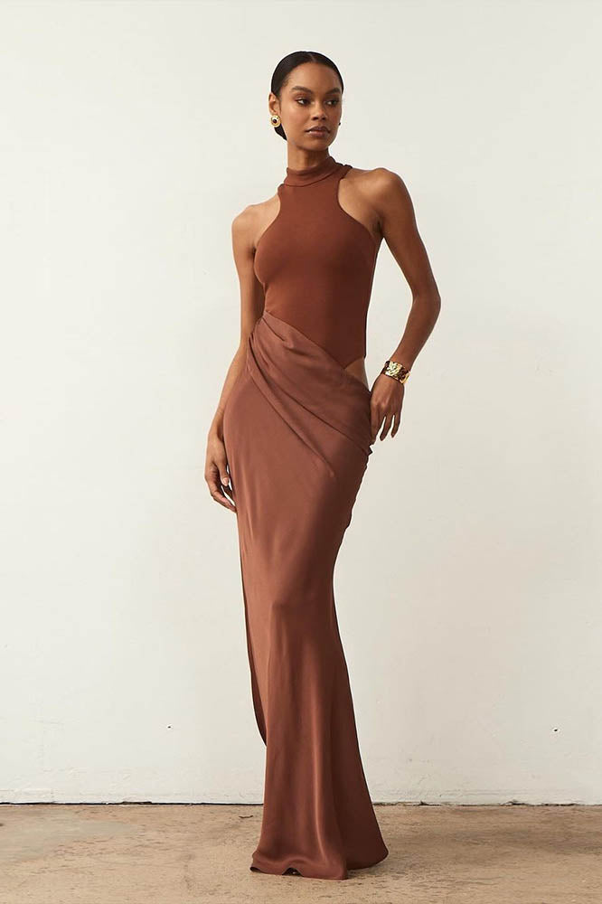 Paneled Cut-Out Fitted Dress