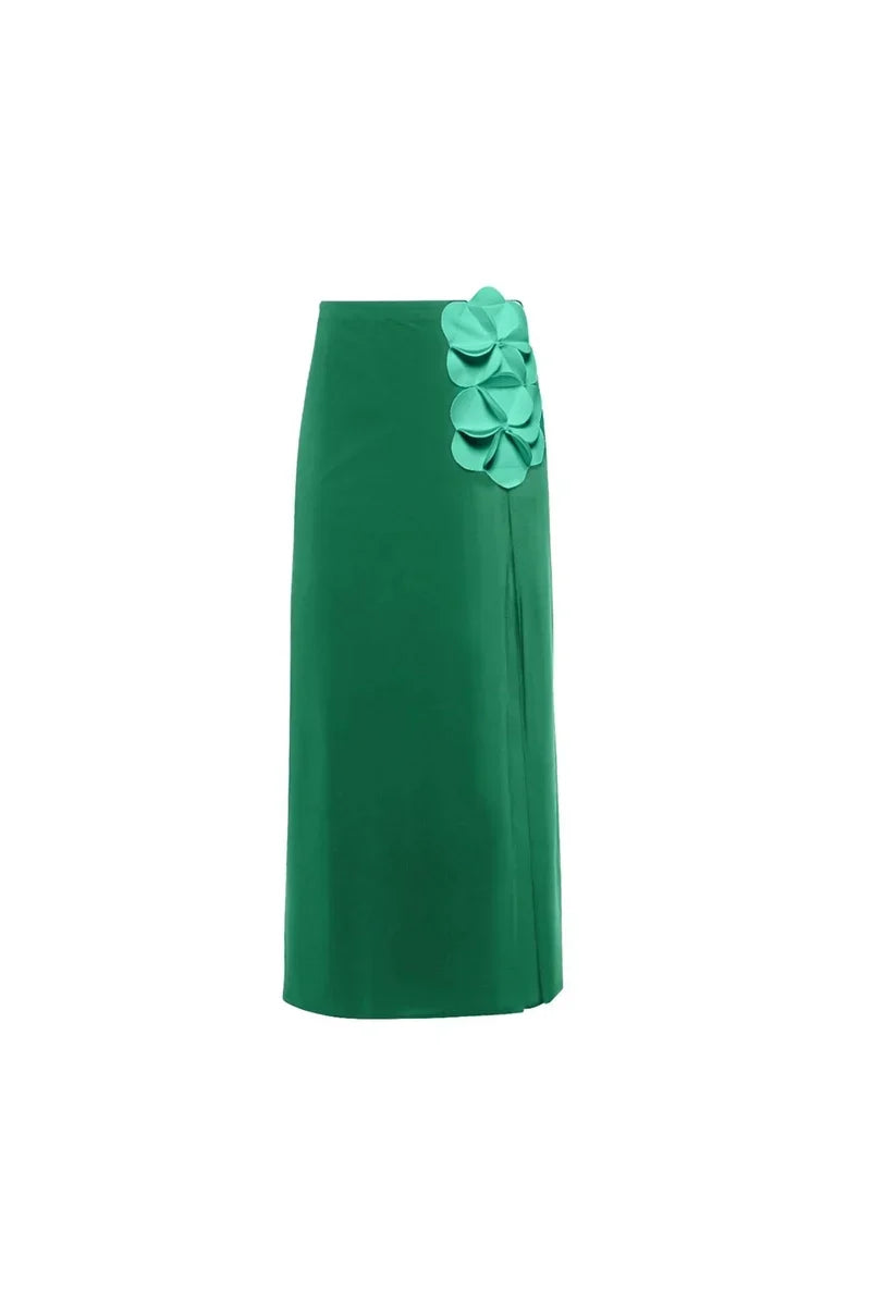 Green One-Shoulder 3D Flower Swimsuit