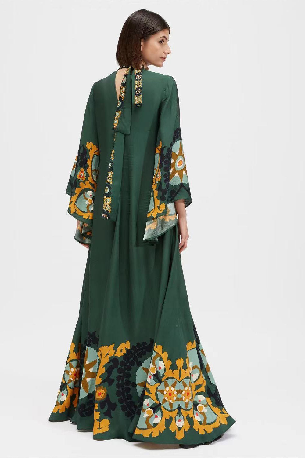 Magnificent Patterned Maxi-Length Dress - Green