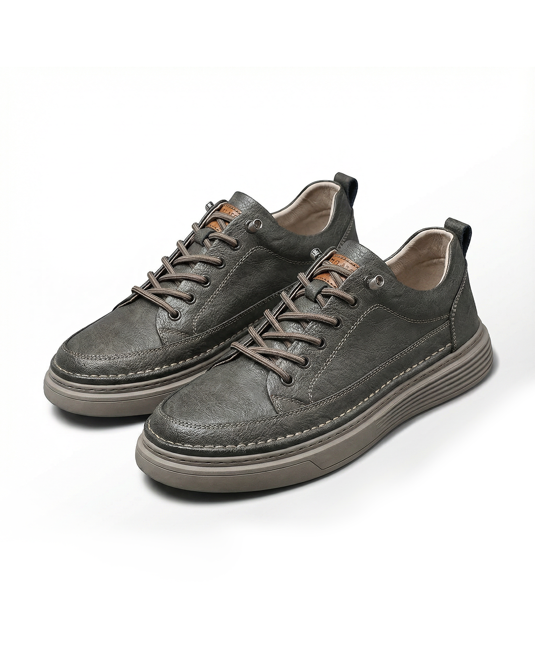 Tanned Leather Sneakers with Shock-Absorbing Sole