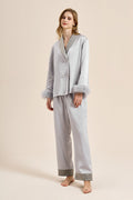 Coordinated Feather Trim Red Pajama Set