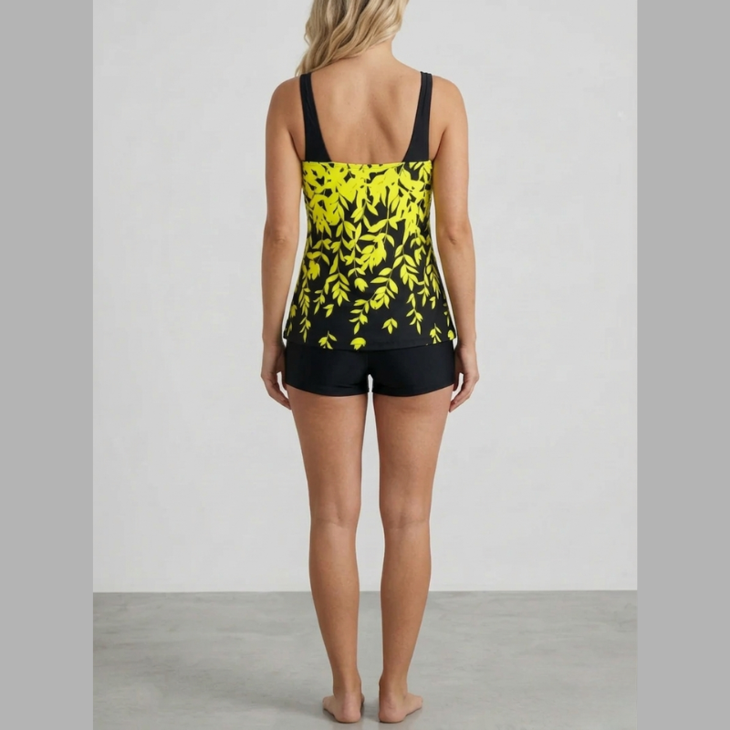 Women's Printed Two-Piece Tankini Swimsuit Set – Wide Strap Square Neck Swim Top and Boyshort Bottoms for Beach and Pool Wear