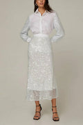 Sequined Sleeve Cotton Shirt & Skirt