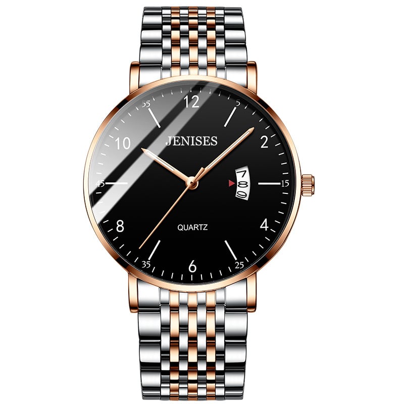 Men's Stainless Steel Watch with Easy-Read Numbered Dial, Slim Case and Link Bracelet