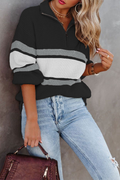 Relaxed Solid Patchwork Zipper Collar Sweaters(5 Colors)