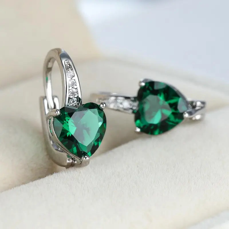 Fiorella Silver Earrings with Green Heart Stone