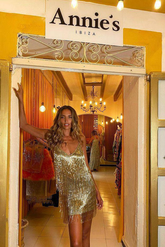Shimmering Fringe Mini-Length Dress