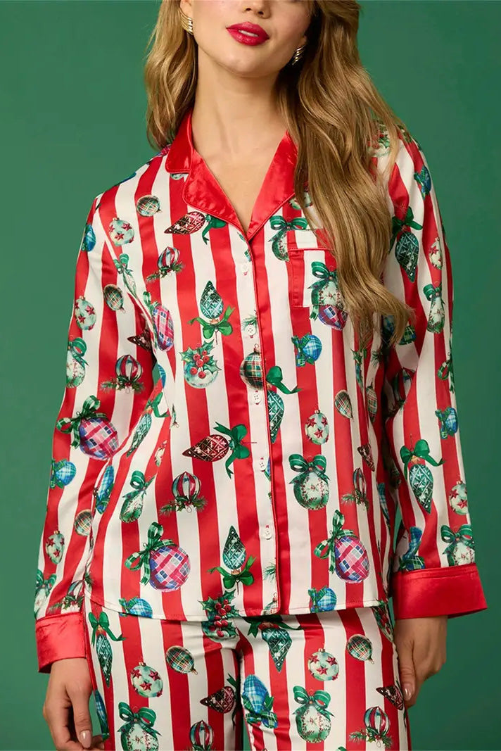 Coordinated Christmas Festive Stripe Print Pajama Set