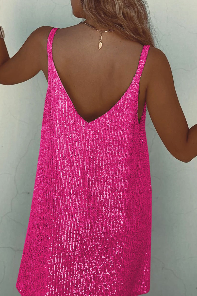 Shiny Short Dress with V-Neck
