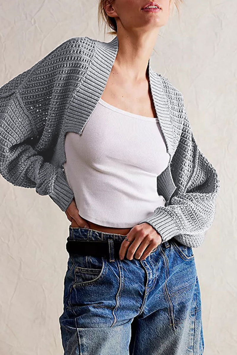 Relaxed Daily Solid Weave Knit Cardigan Collar Outerwear(4 Colors)