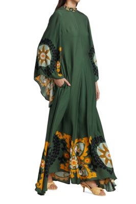 Magnificent Patterned Maxi-Length Dress - Green