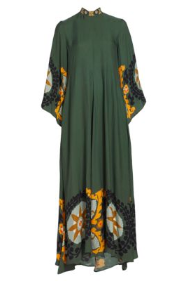Magnificent Patterned Maxi-Length Dress - Green