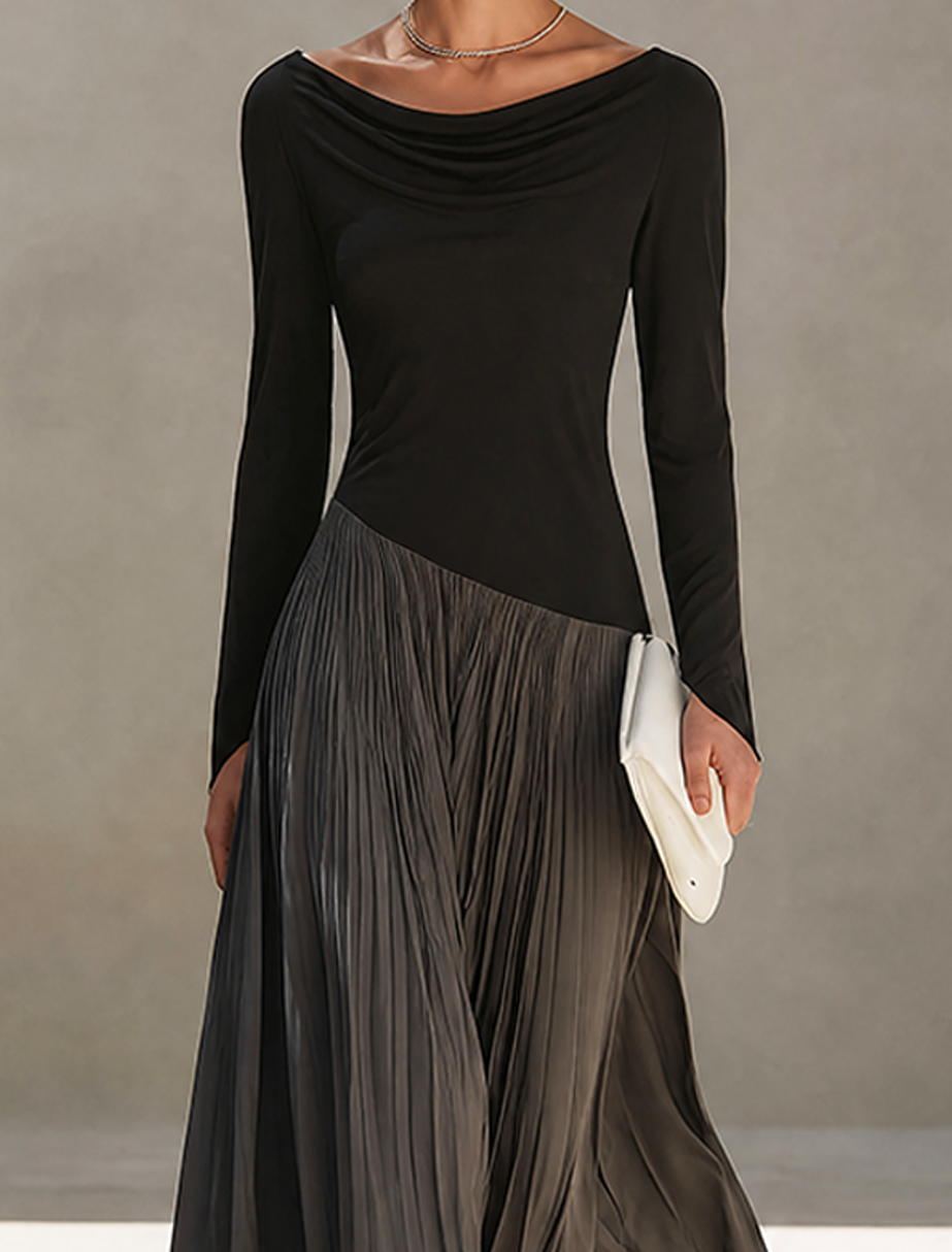 Eden - Minimalist Two-Tone Color-Block Maxi Dress With Drape Neckline