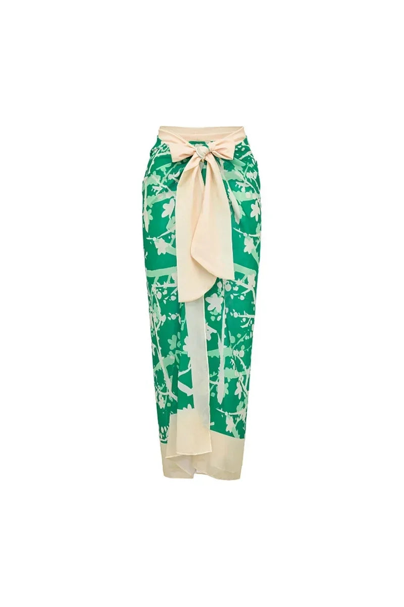 Flower Applique Green Patterned One-Piece Swimwear