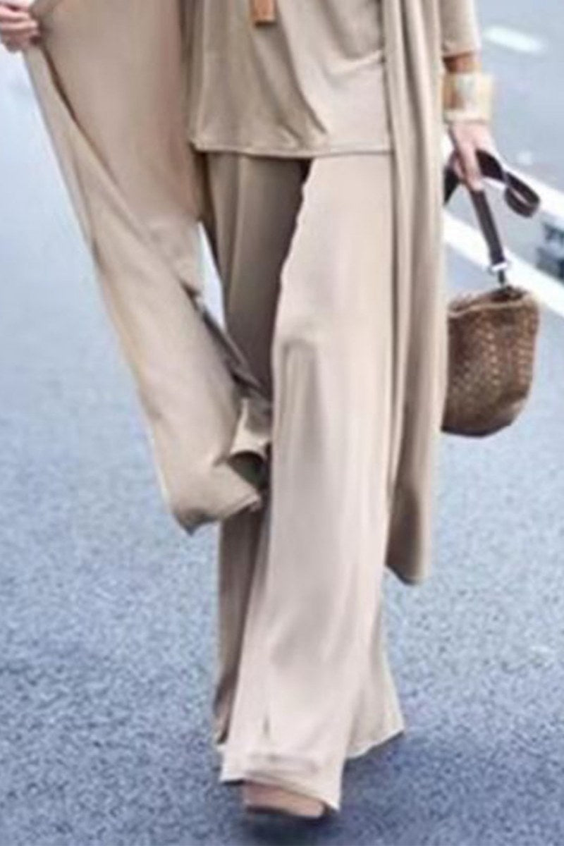 Knit Cardigan Coat Sling Top Wide-Leg Trousers 3Pcs Set