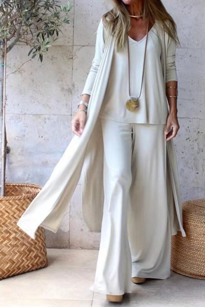 Knit Cardigan Coat Sling Top Wide-Leg Trousers 3Pcs Set