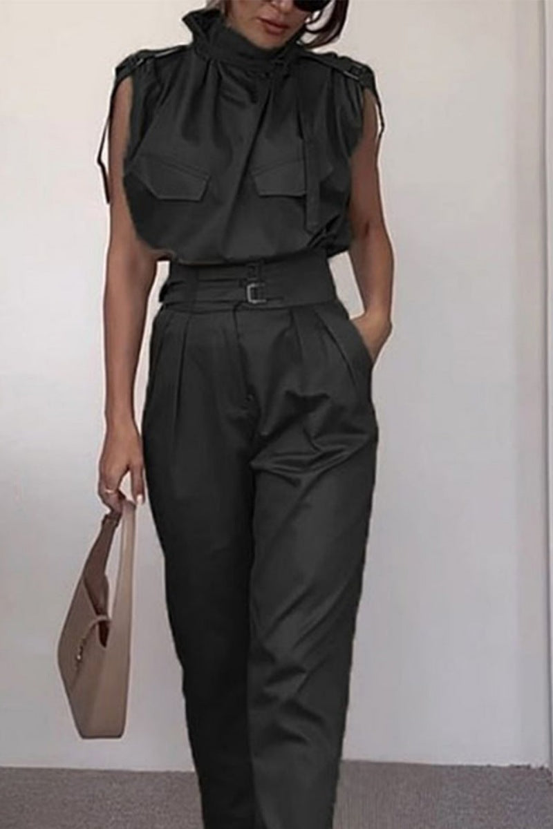 Coordinated Side Pocket Belt Long Pant Set