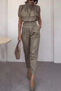 Coordinated Side Pocket Belt Long Pant Set