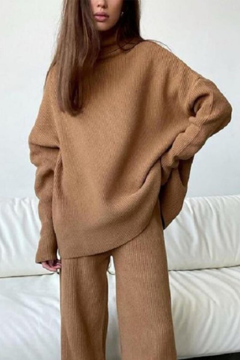 Loose Turtleneck Knitted Relaxed Two-Piece Set