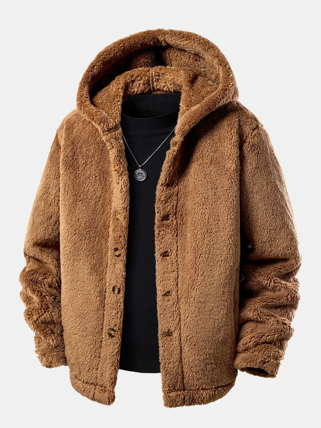 Men's Hooded Teddy Fleece Jacket – Soft Plush Button-Up Winter Outerwear with Relaxed Fit and Cosy Hood